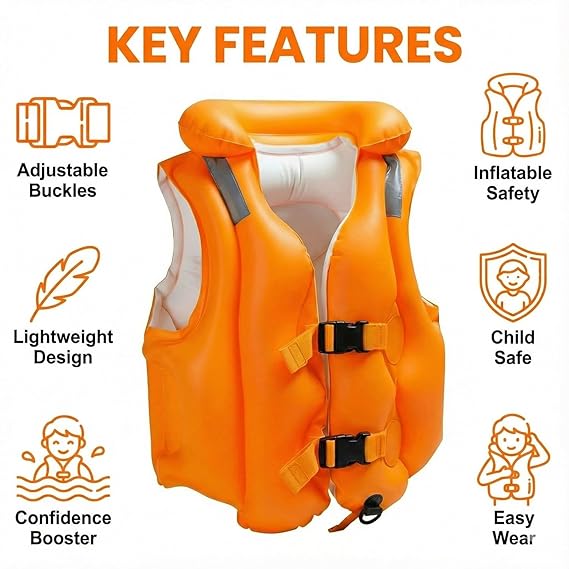 Kids Inflatable Swimming Vest (3-6 Years) – Triple Air Safety, Comfy Fit & Secure Buckles