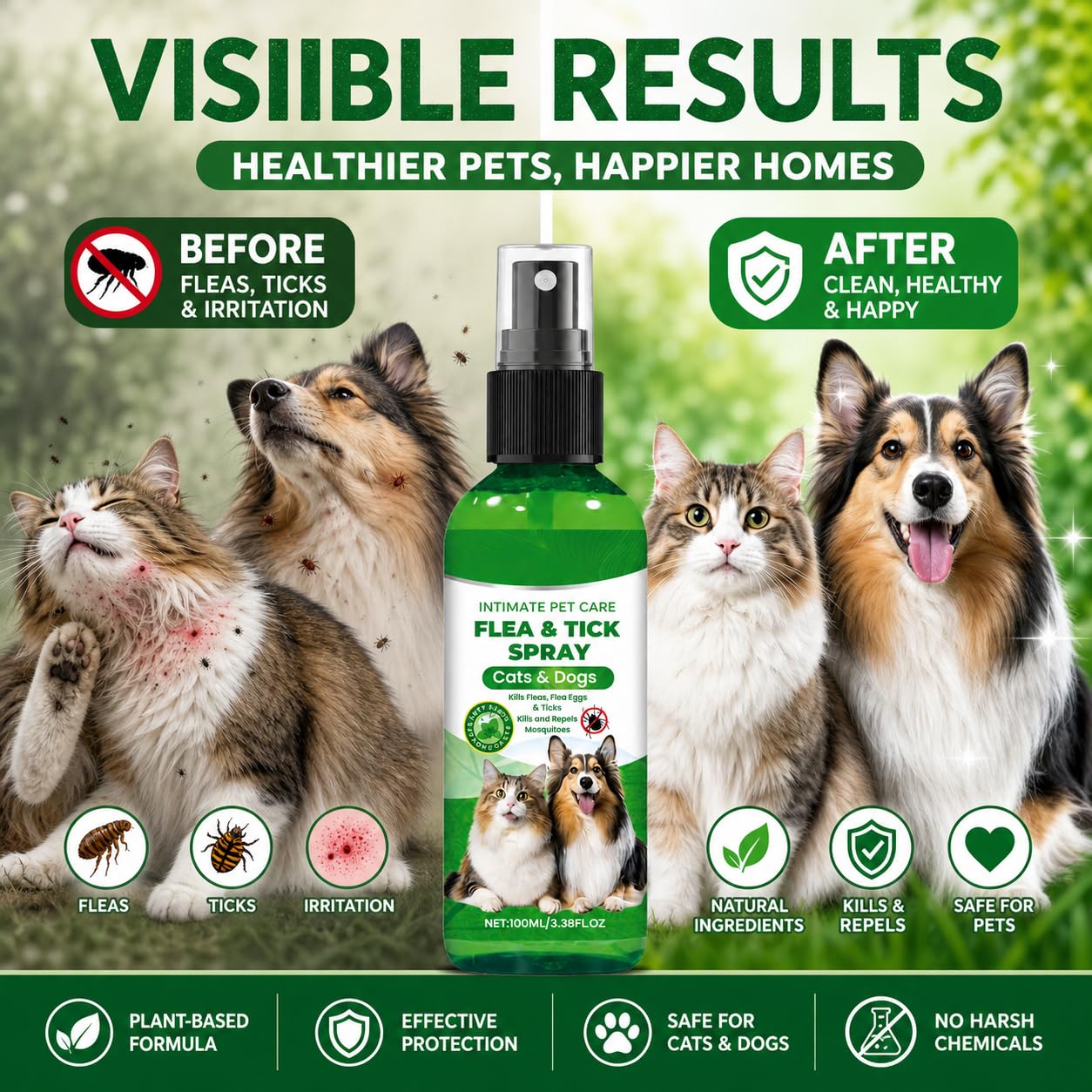 Flea and Tick Spray for Dogs/Cats, Flea and Tick Prevention (Buy 1 Get 1 Free)