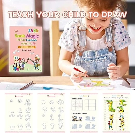 NEW Magic Copybook Set Writing Tool for Kids (4 BOOKS,1 PEN, 1 GRIP, 10 REFILL)